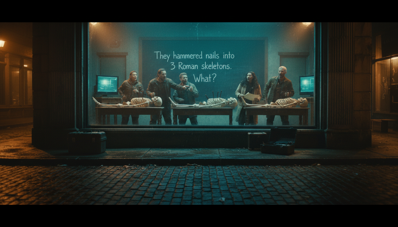 They hammered nails into 3 Roman skeletons. What?!