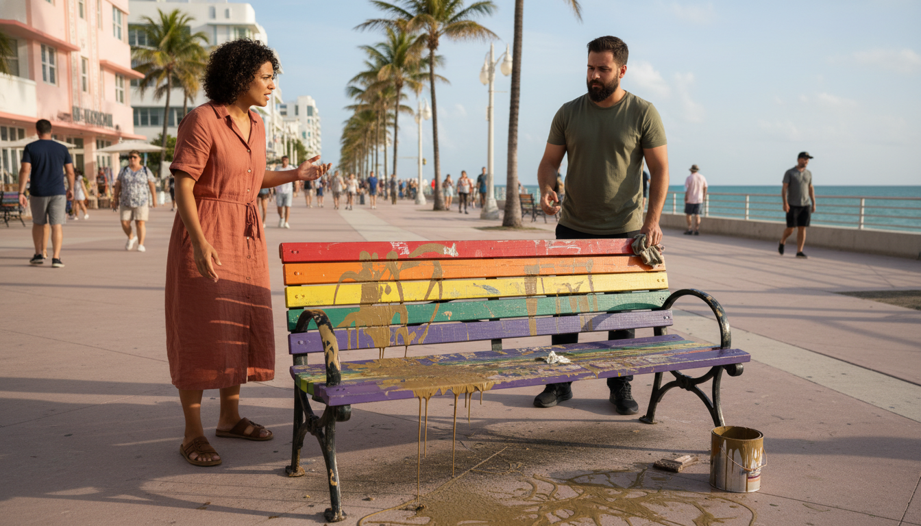 They defaced our LGBTQ+ bench on Ocean Drive. Can you believe it?