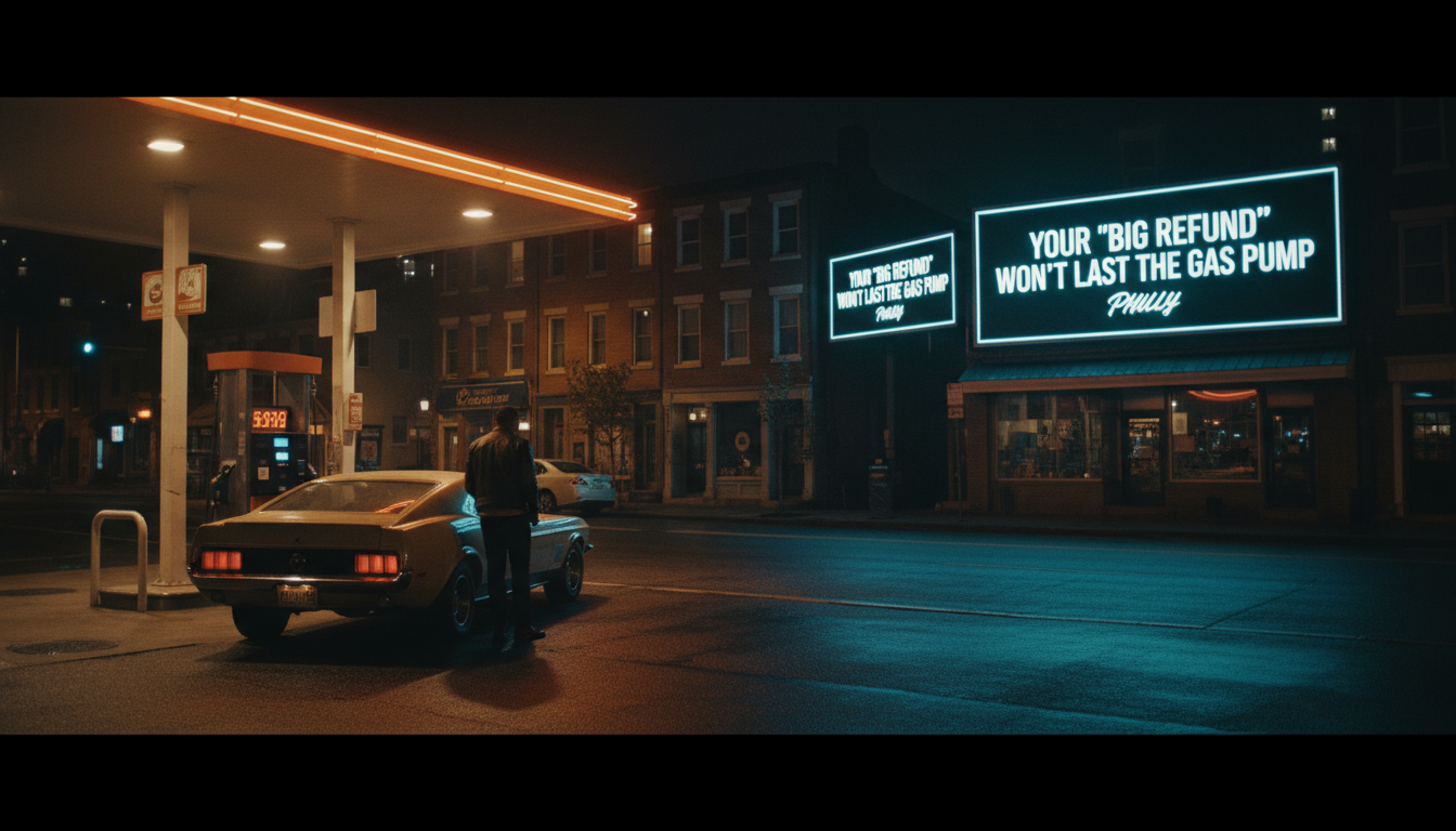 Your "big refund" won't last past the gas pump, Philly.